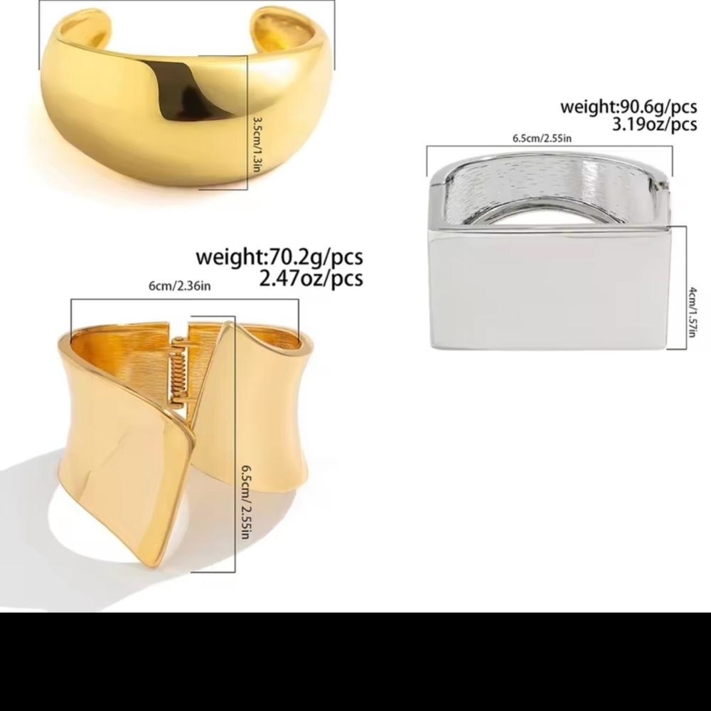Gold Geometric Cuff Bangle - Picture 10 of 10